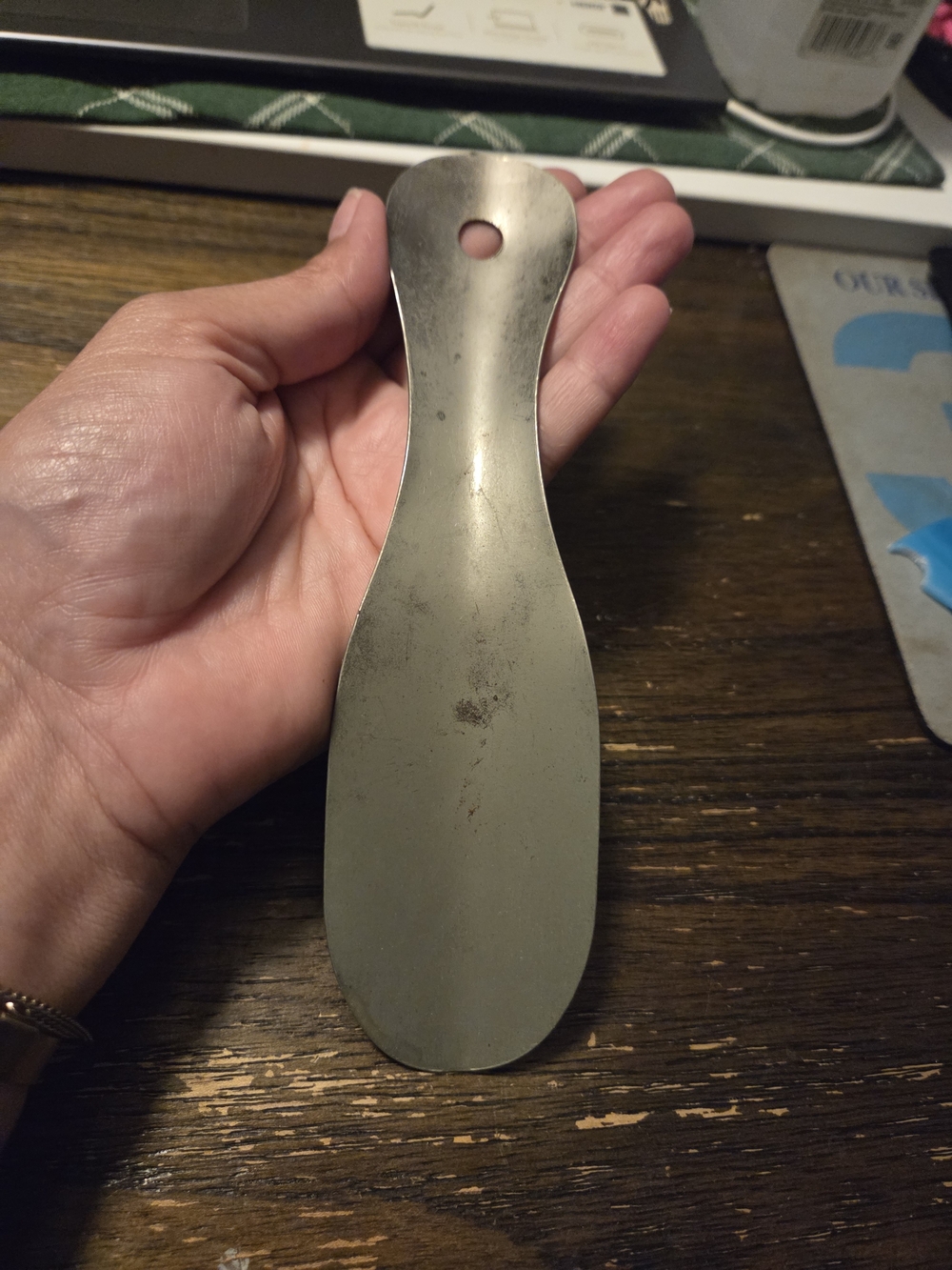 Metal Shoe Horn with Hanging Hole - Silver Tone